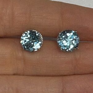 Suzy Levian Round Cut Blue Topaz Gemstone Stud Earrings NWT